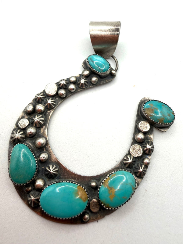 MINE 8 TURQUOISE HORSESHOE STATEMENT PENDANT 3.5" (LL 11)