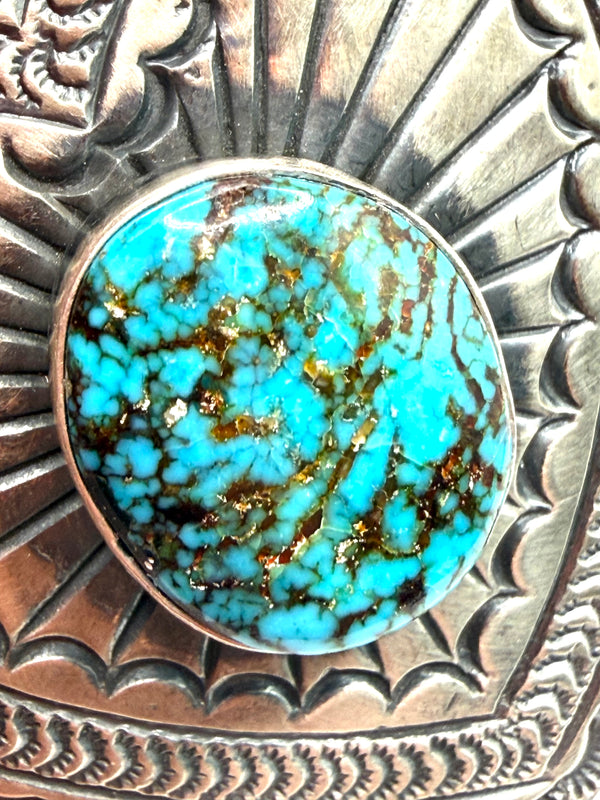 JUNE DELGARITO LANDER BLUE TURQUOISE SS HEART NATIVE HANDMADE PENDANT 2.5" (NP 24)