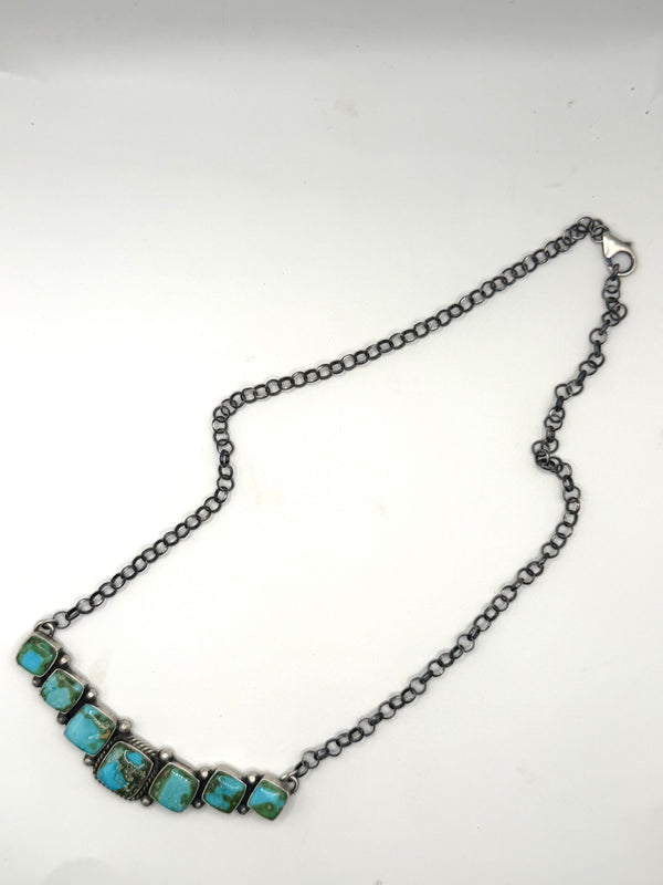 PATRICK YAZZIE SONORAN GOLD TURQUOISE BAR ADJ NECKLACE 22" (LA 19)