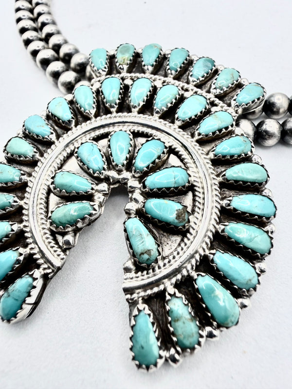 ZETA BEGAY 6MM NAVAJO PEARLS HANDMADE KINGMAN TURQUOISE CLUSTER NECKLACE 18" (NP 53)