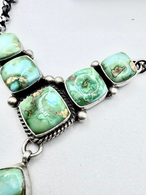 RUSSELL SAM NATIVE HANDMADE SONORAN GOLD TURQUOISE CLUSTER NECKLACE 20" (NP 46)