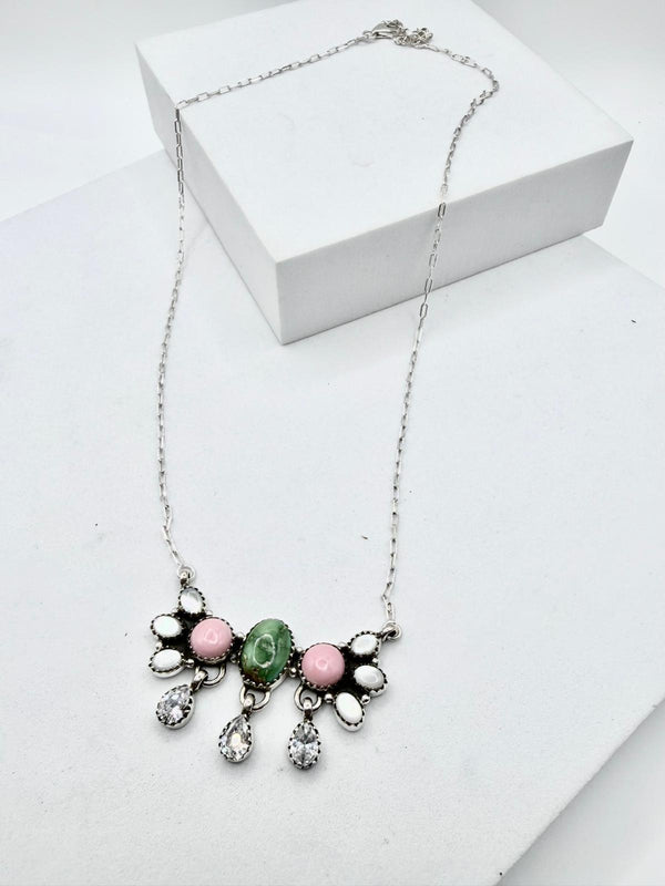 PINK CONCH MOTHER-OF-PEARL SONORAN GOLD TURQUOISE 18-20" NECKLACES (NP 56)