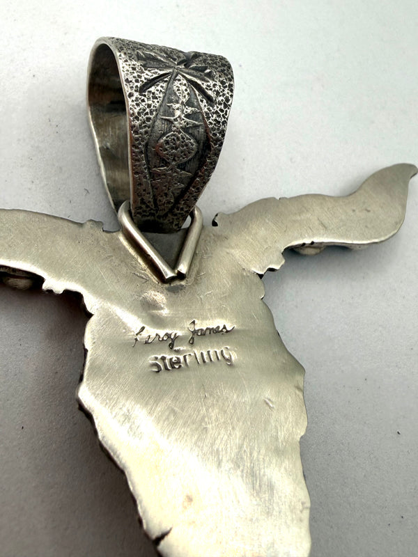 SONORAN GOLD TURQUOISE NATIVE HANDMADE LONGHORN PENDANT BY LEROY JAMES (LA 7)
