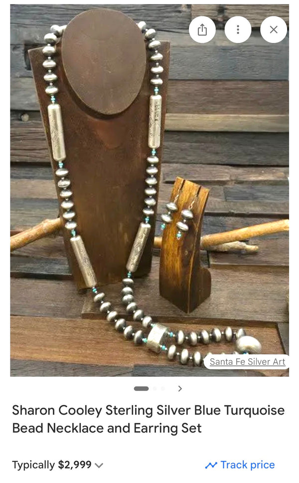 SHARON COOLEY STERLING SILVER STATEMENT BARREL BEAD NECKLACE 30" & EARRINGS SET (NP 31)