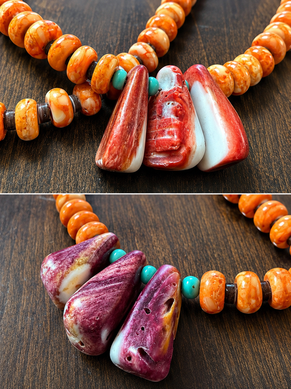 NAOMI GARCIA NATIVE HANDMADE MULTISPINY & WAMPUM RAINBOW NECKLACE (LA 30)