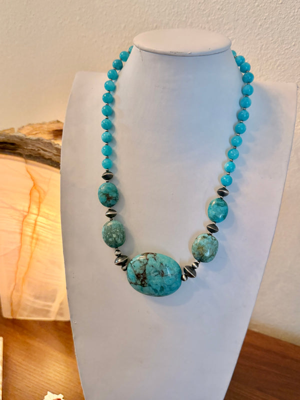 BISBEE TURQUOISE & SAUCER PEARLS AQUAMARINE NECKLACE 24"(LL 43)