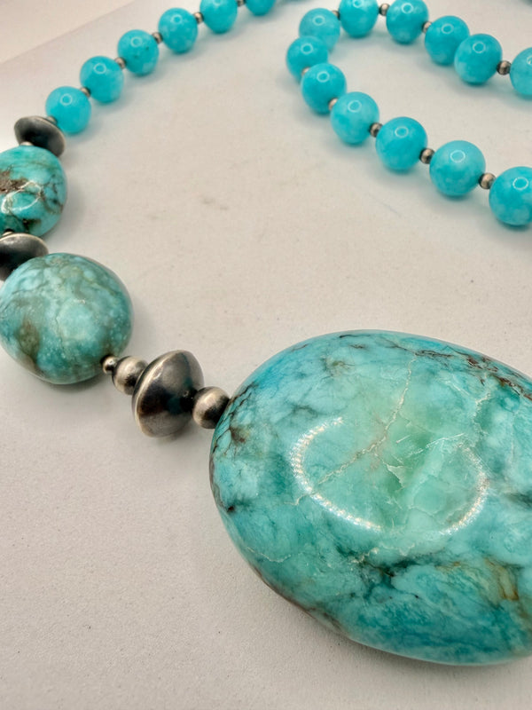 BISBEE TURQUOISE & SAUCER PEARLS AQUAMARINE NECKLACE 24"(LL 43)