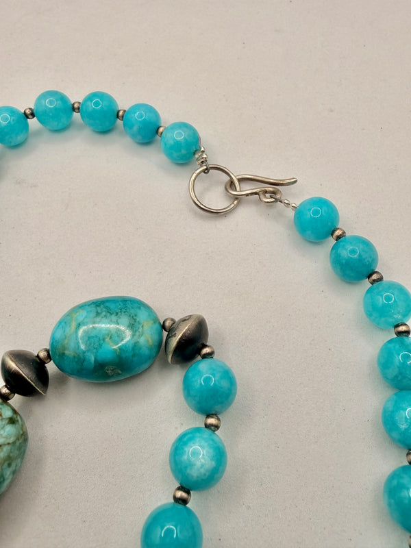 BISBEE TURQUOISE & SAUCER PEARLS AQUAMARINE NECKLACE 24"(LL 43)