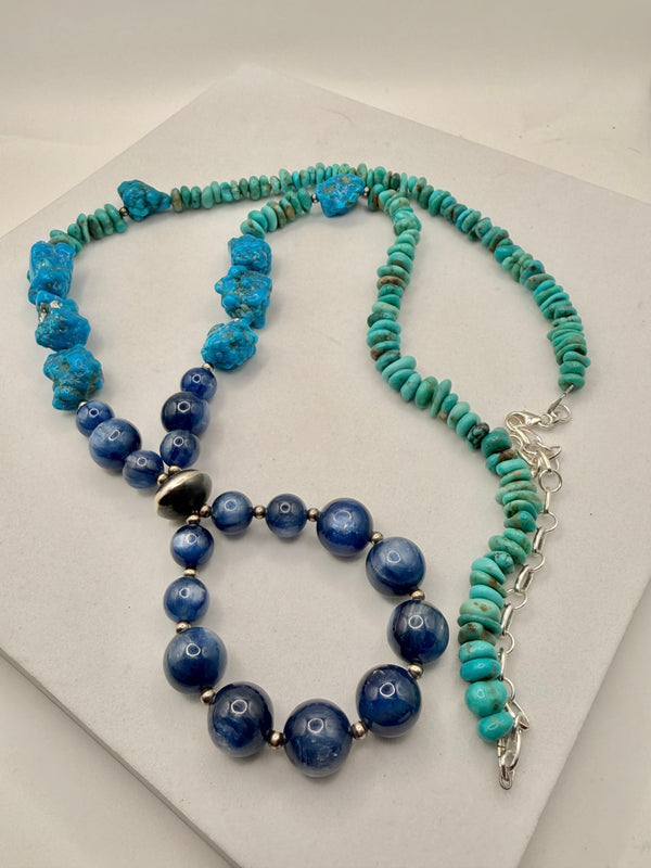 BESPOKE BLUE GROTTO TURQUOISE KYANITE & KINGMAN SAUCER PEARL JOCLA 24-30" (LL 45)