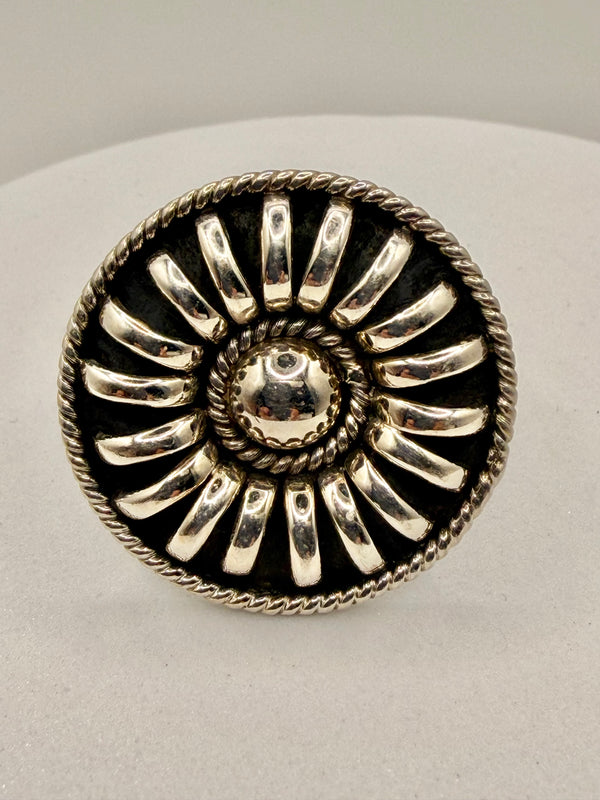 SILVER SUNFLOWER ADJUSTABLE CONCHO RING STAMPED PTW (LL 46)