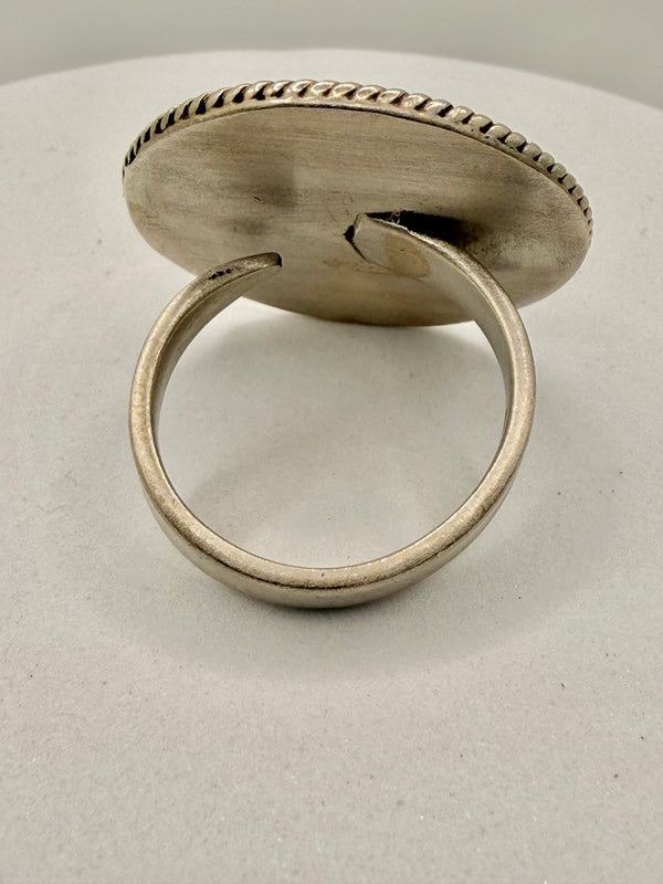 SILVER SUNFLOWER ADJUSTABLE CONCHO RING STAMPED PTW (LL 46)