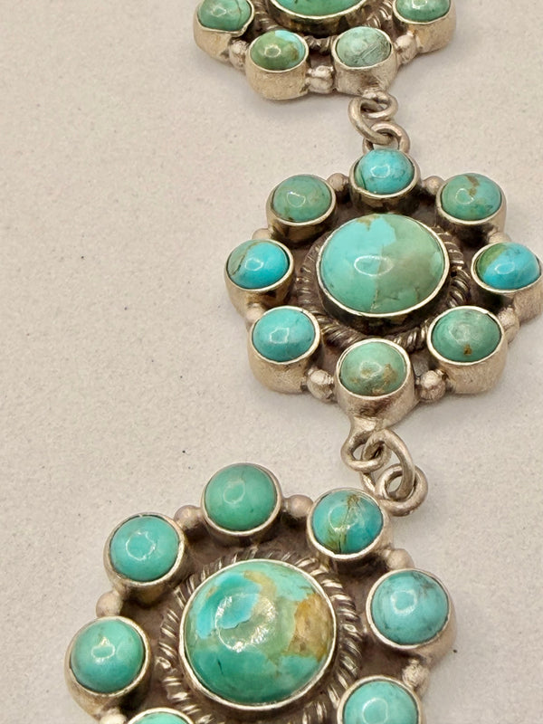 TONY YAZZIE NATIVE HANDMADE KINGMAN TURQUOISE BIG CLUSTER NECKLACE STERLING SILVER 20-26" (LL 47)