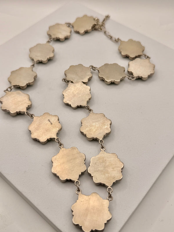 TONY YAZZIE NATIVE HANDMADE KINGMAN TURQUOISE BIG CLUSTER NECKLACE STERLING SILVER 20-26" (LL 47)