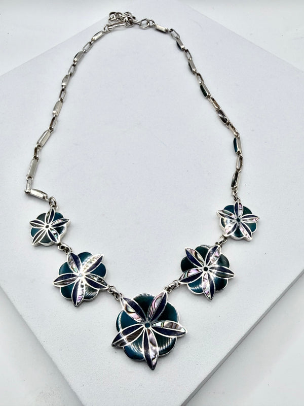 MULTISTONES INLAY ABALONE SHELL ADJUSTABLE NECKLACE 18-20" (JR 167)