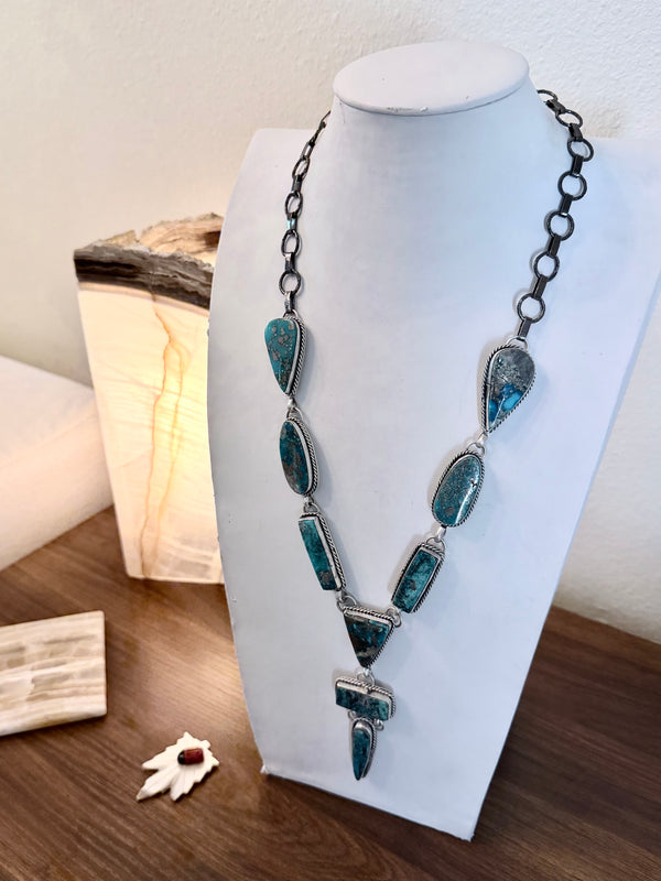 PHILBERT NEZ MORENCI TURQUOISE ADJUSTABLE STATEMENT LARIAT 26" (ELW 26)