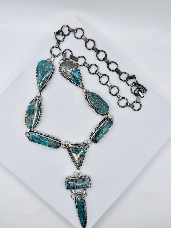 PHILBERT NEZ MORENCI TURQUOISE ADJUSTABLE STATEMENT LARIAT 26" (ELW 26)