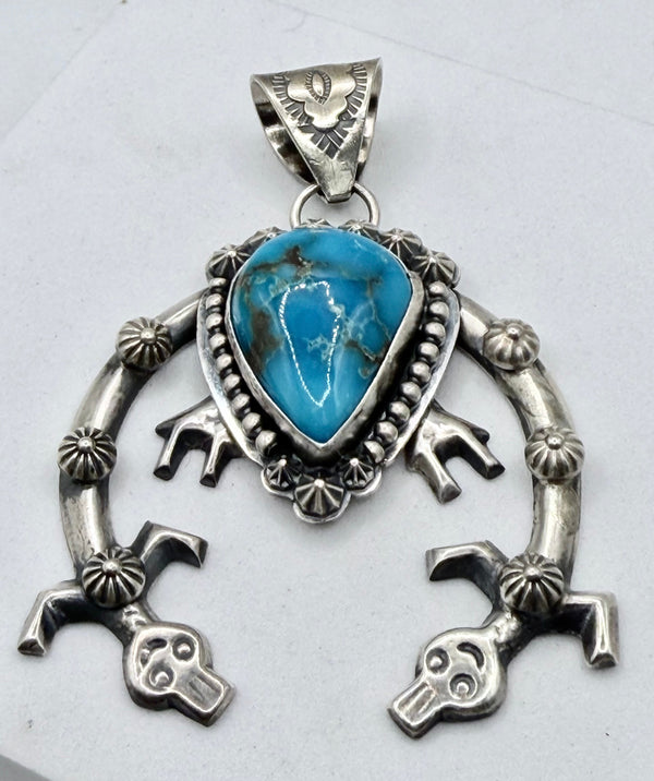 P. BEGAY LANDER BLUE TURQUOISE NAJA PENDANT 3" (ELW 1)