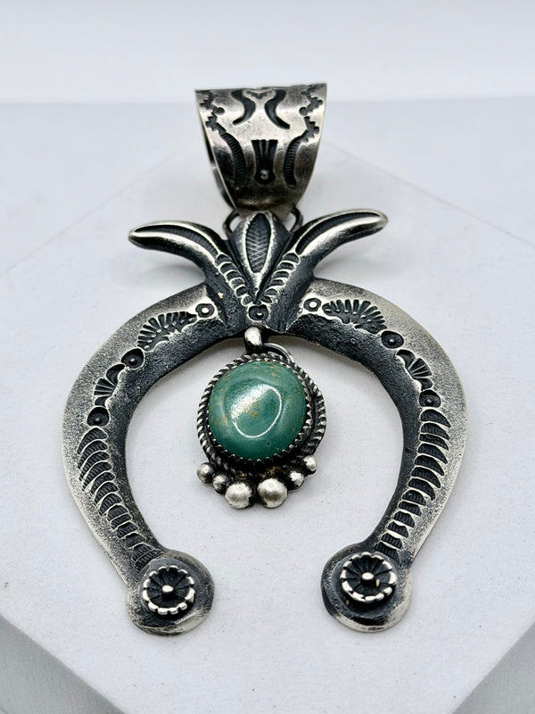EL BILLAH ROYSTON TURQUOISE NATIVE HANDMADE STATEMENT NAJA PENDANT 3.5" (ELW 3)