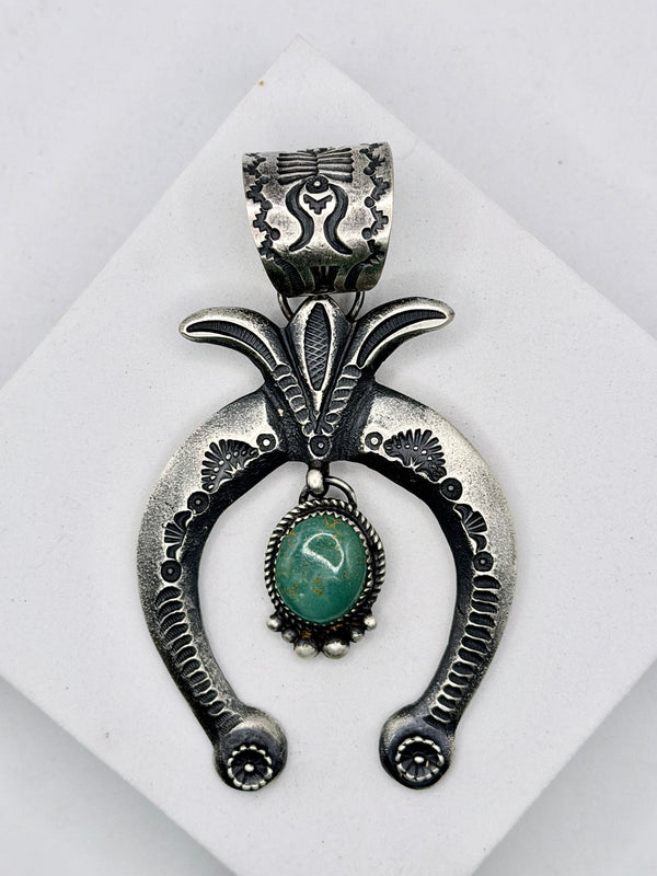 EL BILLAH ROYSTON TURQUOISE NATIVE HANDMADE STATEMENT NAJA PENDANT 3.5" (ELW 3)