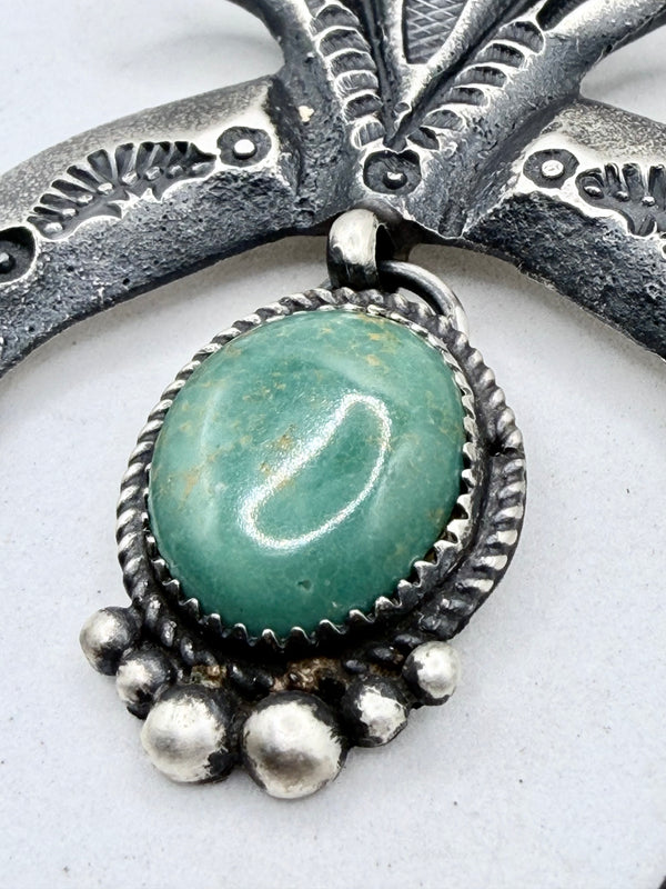 EL BILLAH ROYSTON TURQUOISE NATIVE HANDMADE STATEMENT NAJA PENDANT 3.5" (ELW 3)