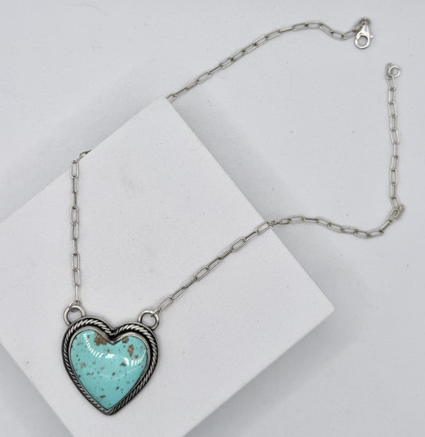 TONY YAZZIE WHITEWATER TURQUOISE NAVAJO HANDMADE PAPERCLIP NECKLACE 20" (ELW 28)