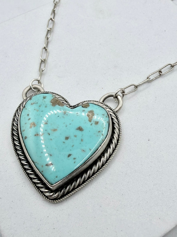 TONY YAZZIE WHITEWATER TURQUOISE NAVAJO HANDMADE PAPERCLIP NECKLACE 20" (ELW 28)