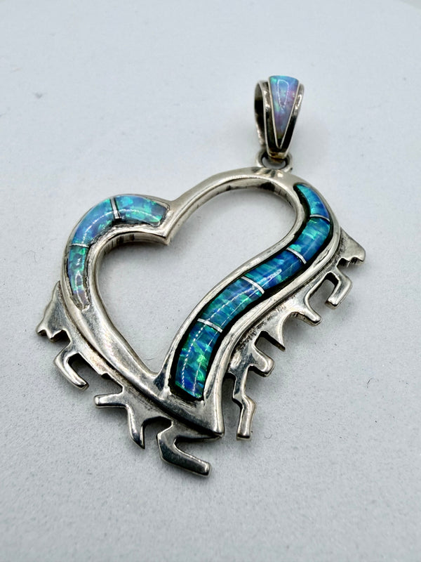 NATIVE HANDMADE BLUE SPIDER OPAL HEART PENDANT BY LMN (ELW 20)