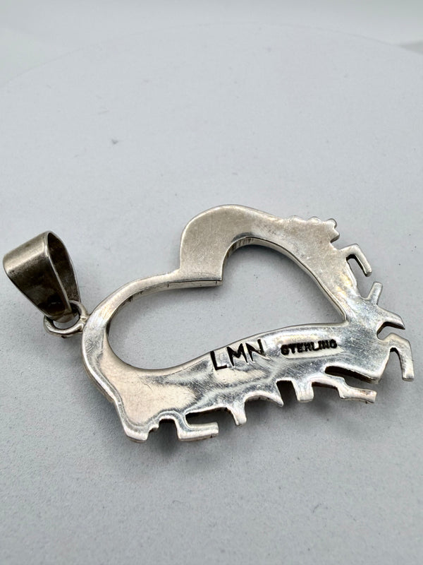 NATIVE HANDMADE BLUE SPIDER OPAL HEART PENDANT BY LMN (ELW 20)