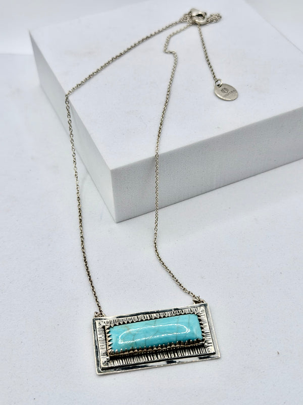 STERLING SILVER KINGMAN TURQUOISE ADJUSTABLE BAR NECKLACE 16-22" (MM 4)