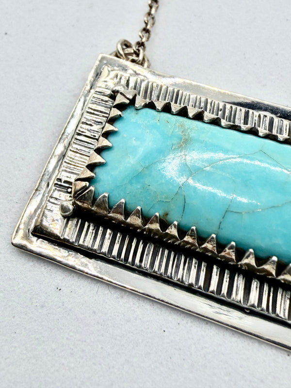 STERLING SILVER KINGMAN TURQUOISE ADJUSTABLE BAR NECKLACE 16-22" (MM 4)