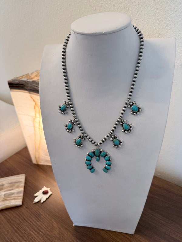 IRVIN TSOSIE NATIVE HANDMADE KINGMAN TURQUOISE STATEMENT NECKLACE 20-24" (CO 128)