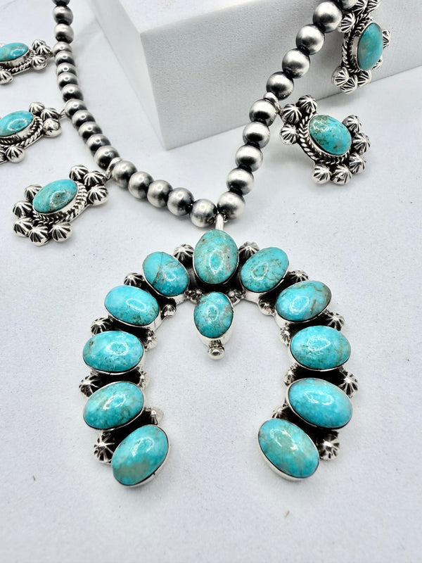 IRVIN TSOSIE NATIVE HANDMADE KINGMAN TURQUOISE STATEMENT NECKLACE 20-24" (CO 128)