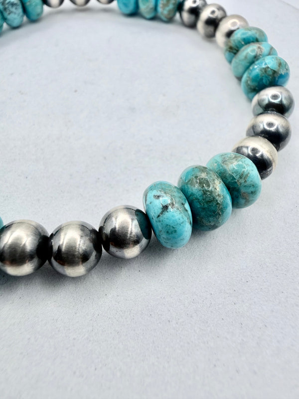 KINGMAN TURQUOISE & 6MM NAVAJO PEARLS STRETCH BRACELETS (CO 131)