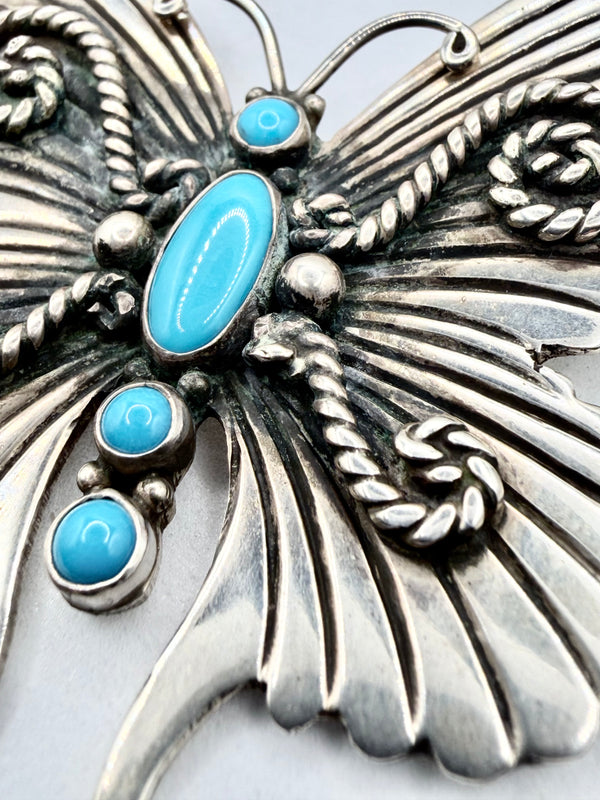 LEE CHARLEY SLEEPING BEAUTY TURQUOISE NATIVE HANDMADE BUTTERFLY PENDANT/BROOCHE 2"(CO 134)