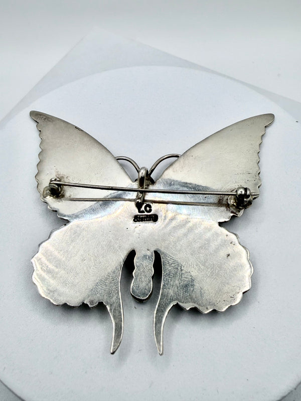 LEE CHARLEY SLEEPING BEAUTY TURQUOISE NATIVE HANDMADE BUTTERFLY PENDANT/BROOCHE 2"(CO 134)