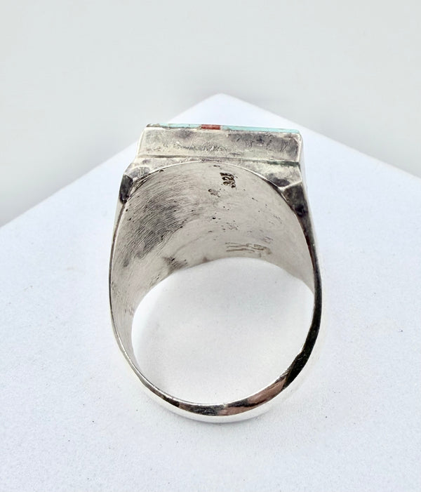 WILBERT GREY NATIVE HANDMADE MINE 8 & CORAL STATEMENT RING SIZE 13 (PN 23)