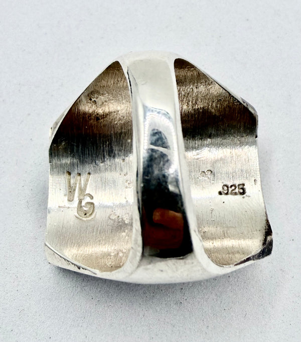 WILBERT GREY NATIVE HANDMADE MINE 8 & CORAL STATEMENT RING SIZE 13 (PN 23)