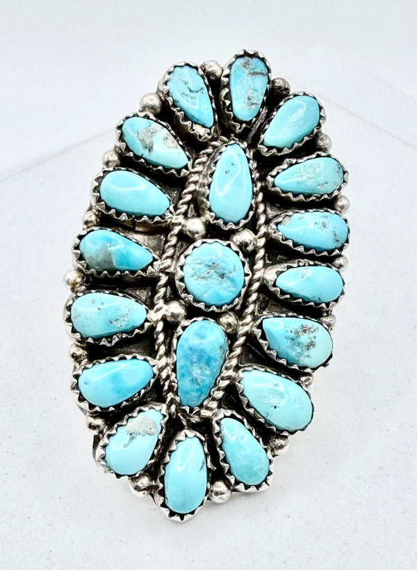JUSTINA WILSON KINGMAN TURQUOISE CLUSTER NATIVE HANDMADE RINGS (PN 24)