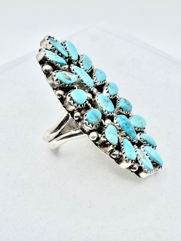 JUSTINA WILSON KINGMAN TURQUOISE CLUSTER NATIVE HANDMADE RINGS (PN 24)