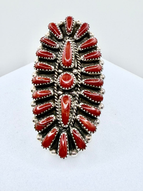 DMW NATIVE HANDMADE CORAL CLUSTER RING SIZE 8 3/4 (PN 27)