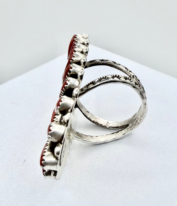 DMW NATIVE HANDMADE CORAL CLUSTER RING SIZE 8 3/4 (PN 27)