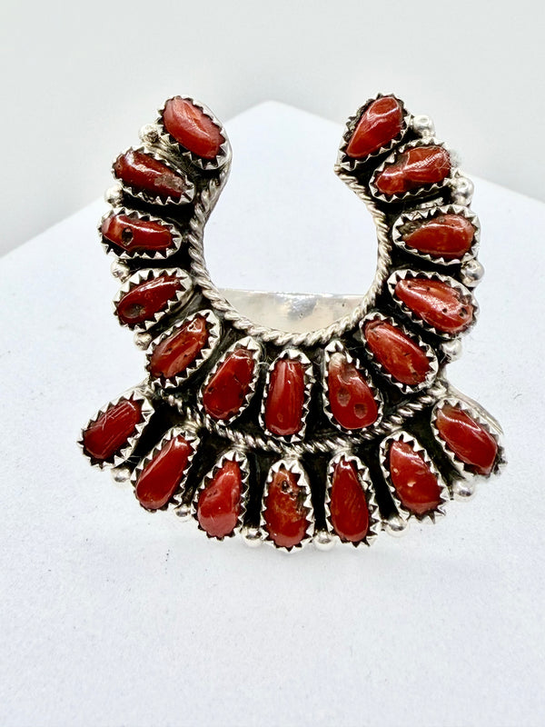 JUSTINA WILSON NATIVE HANDMADE MED CORAL NAJA RING SIZE 7.5" (PN 16)