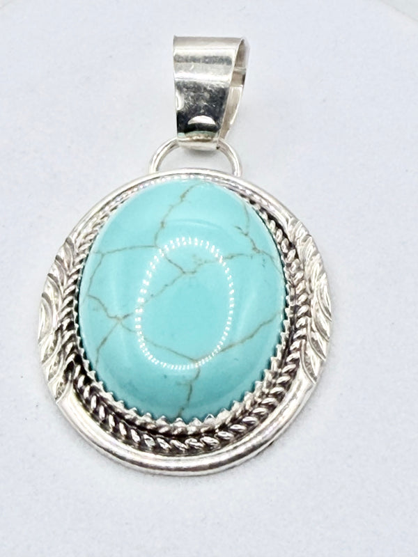 BYRON BEGAY NATIVE HANDMADE BLUE HOWLITE OVAL PENDANT (PN 20)
