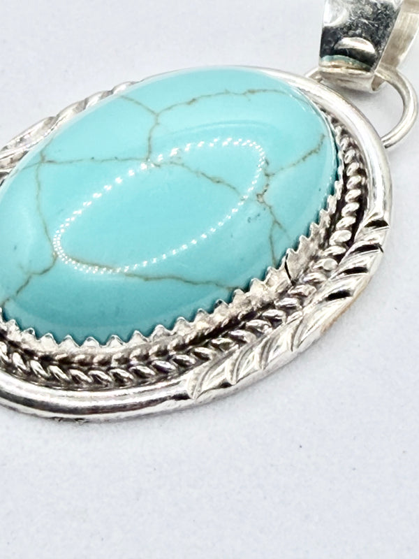 BYRON BEGAY NATIVE HANDMADE BLUE HOWLITE OVAL PENDANT (PN 20)