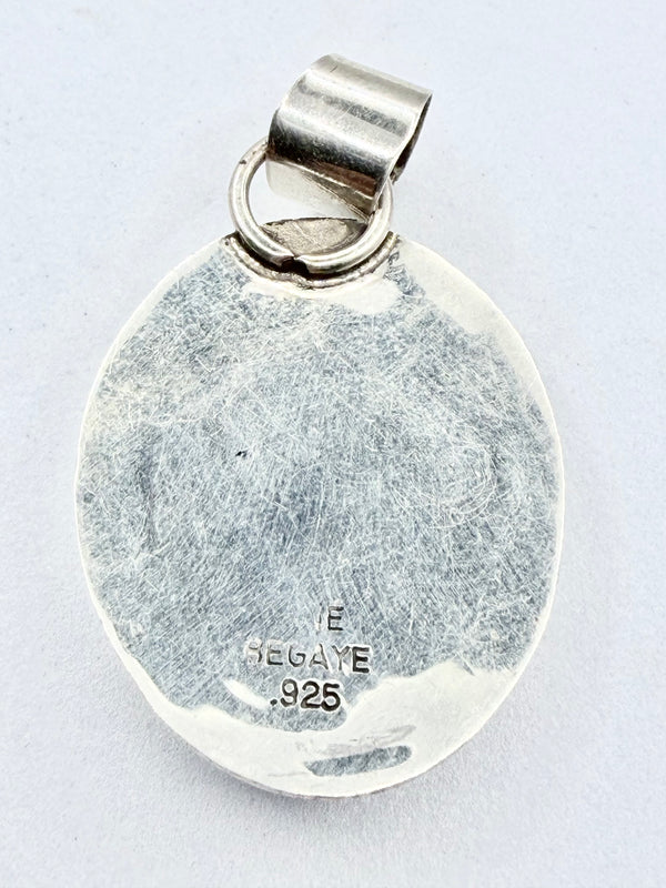 DINE BEGAY NATIVE HANDMADE BLACK ONYX OVAL PENDANT (PN 21)