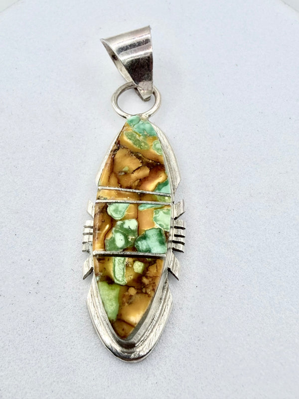 PEACOCK DAHLIA TURQUOISE NATIVE HANDMADE PENDANT 1 3/4" (PN 10)