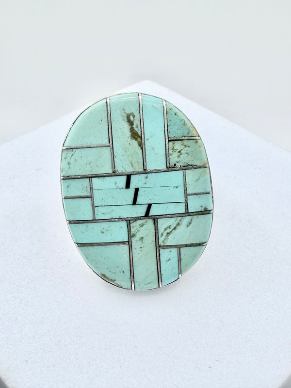 KINGMAN TURQUOISE & BLACK ONYX INLAY OVAL RING SIZE 13 (PN 11)