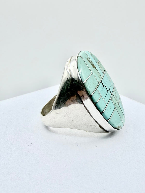 KINGMAN TURQUOISE & BLACK ONYX INLAY OVAL RING SIZE 13 (PN 11)