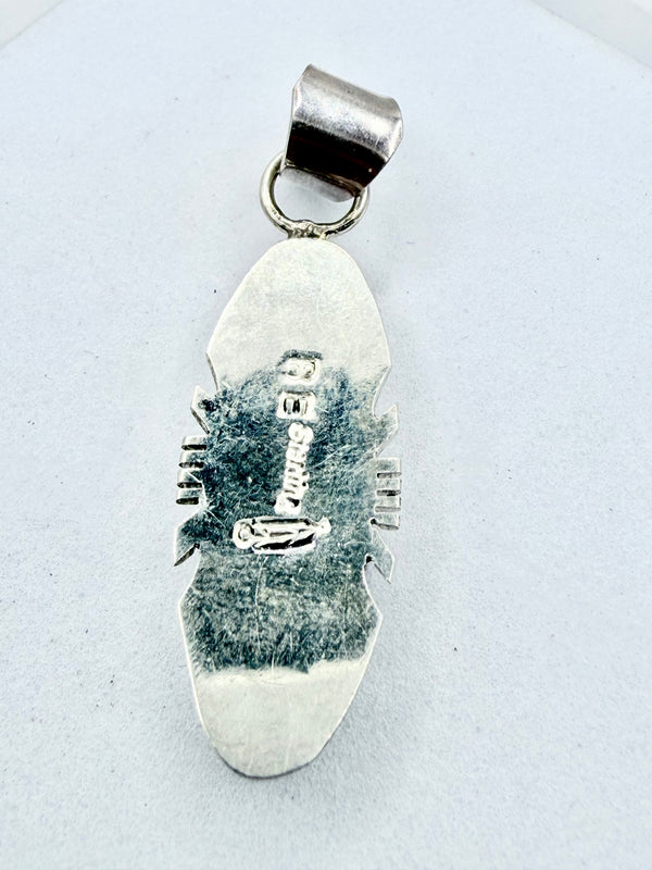 PINK DAHLIA NATIVE HANDMADE PENDANT STAMPED BY B.E. 1 3/4" (PN 12)
