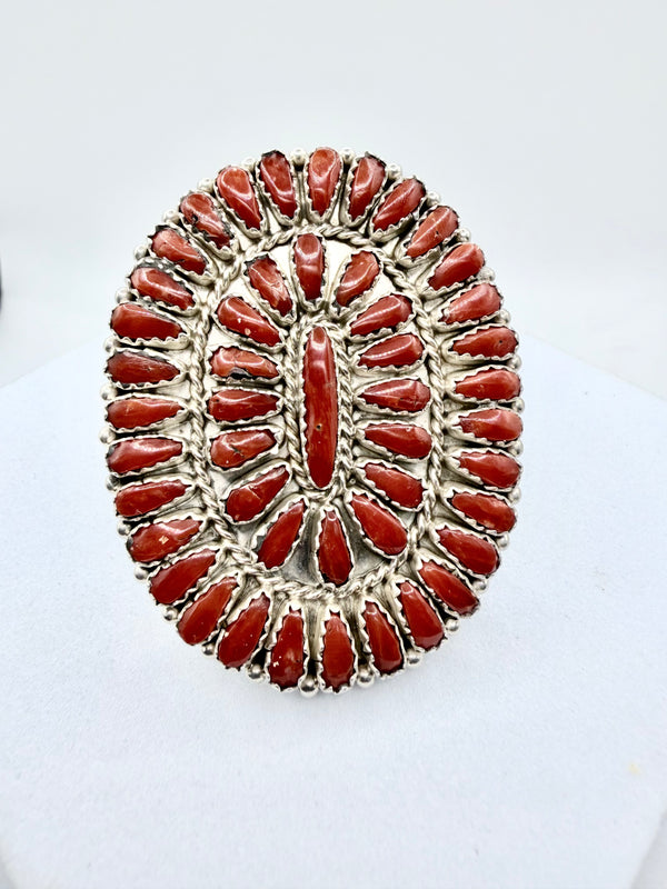 STW NATIVE HANDMADE MED CORAL CLUSTER ADJUSTABLE RING (PN 15)